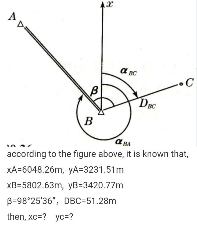 X A D Bc C B Dbc B Ba According To The Figure Above It Is Known That Xa 6048 26m Ya 3231 51m Xb 5802 63m Yb 3420 7 1
