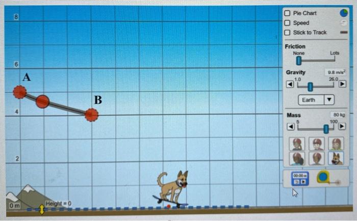 2 0m A Height 0 B Pie Chart O Speed Stick To Track Friction None 0 Gravity 1 0 Mass Earth 00 00 50 Lots 9 8 M 26 0 80 K 1