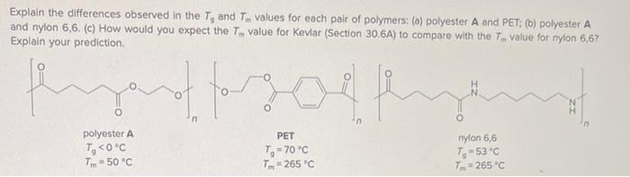 Explain The Differences Observed In The T And T Values For Each Pair Of Polymers A Polyester A And Pet B Polyeste 1