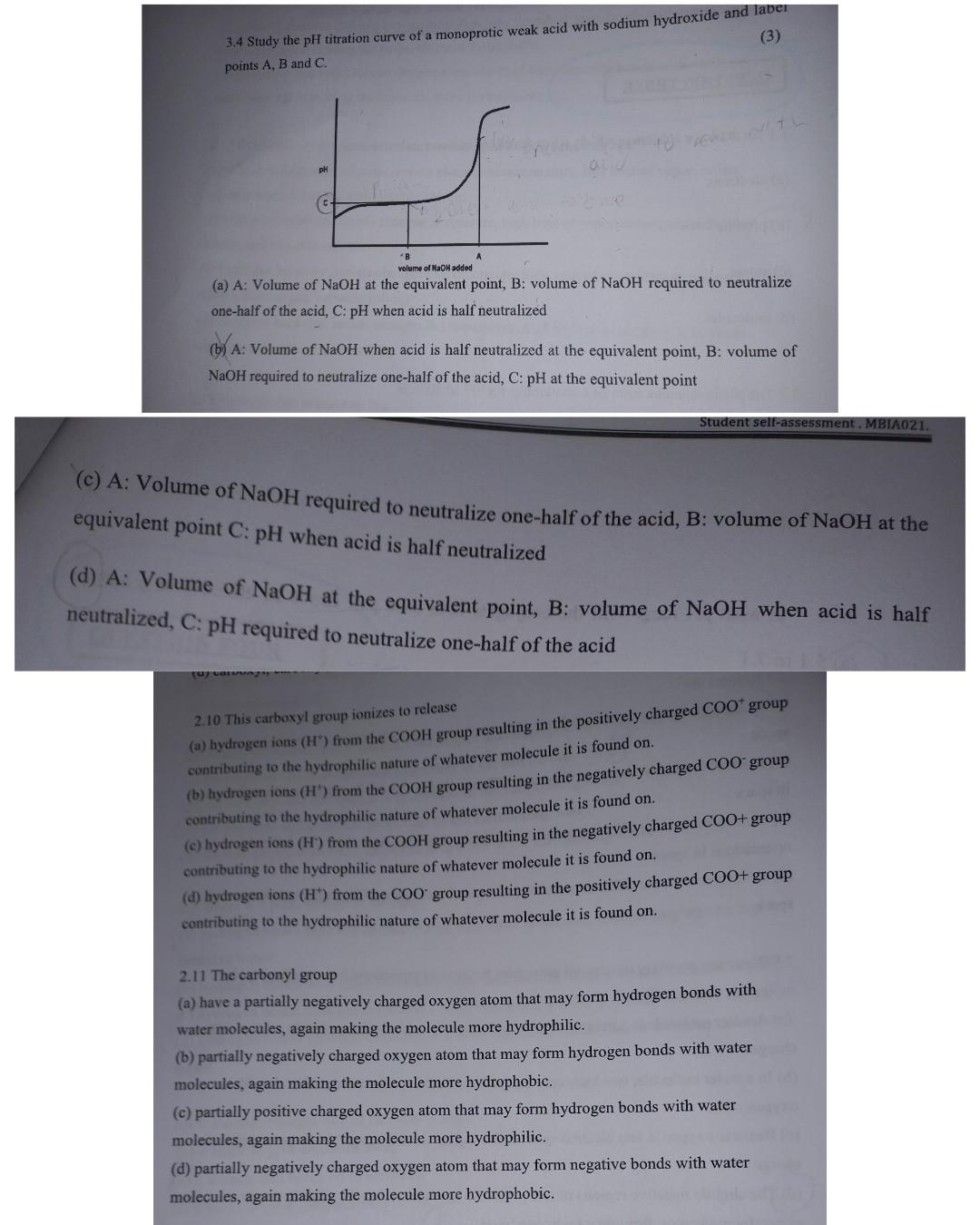 3 4 Study The Ph Titration Curve Of A Monoprotic Weak Acid With Sodium Hydroxide And Label Points A B And C 3 B Vol 1