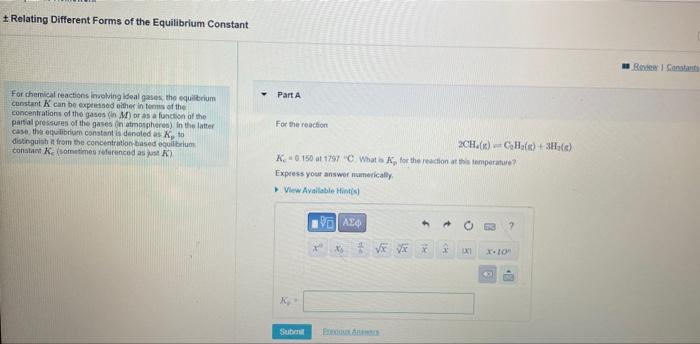 Relating Different Forms Of The Equilibrium Constant For Chemical Reactions Involving Ideal Gases The Equilibrium Cons 1
