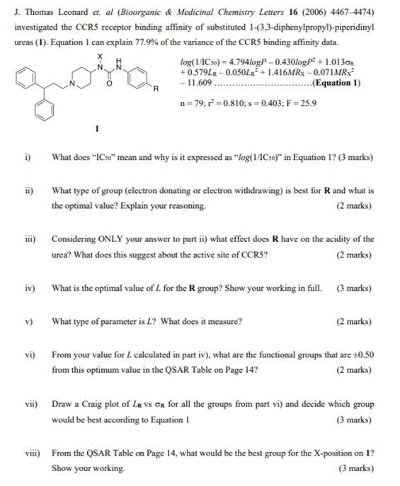 J Thomas Leonard Et Al Bioorganic Medicinal Chemistry Letters 16 2006 4467 4474 Investigated The Ccr5 Receptor B 1