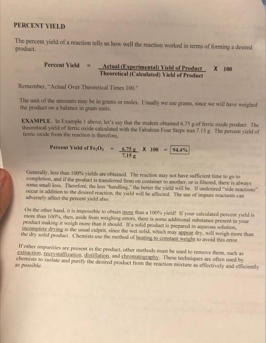 Experiment Determination Of Reaction Yield Introduction Stoichiometry Calculations Are About Calculating The Amounts O 5