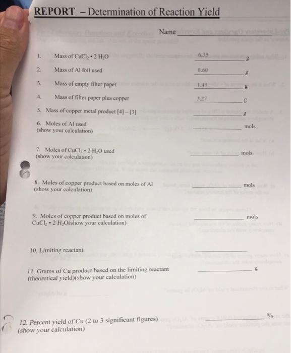Experiment Determination Of Reaction Yield Introduction Stoichiometry Calculations Are About Calculating The Amounts O 8