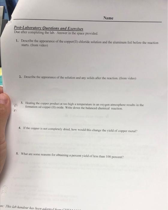 Experiment Determination Of Reaction Yield Introduction Stoichiometry Calculations Are About Calculating The Amounts O 10