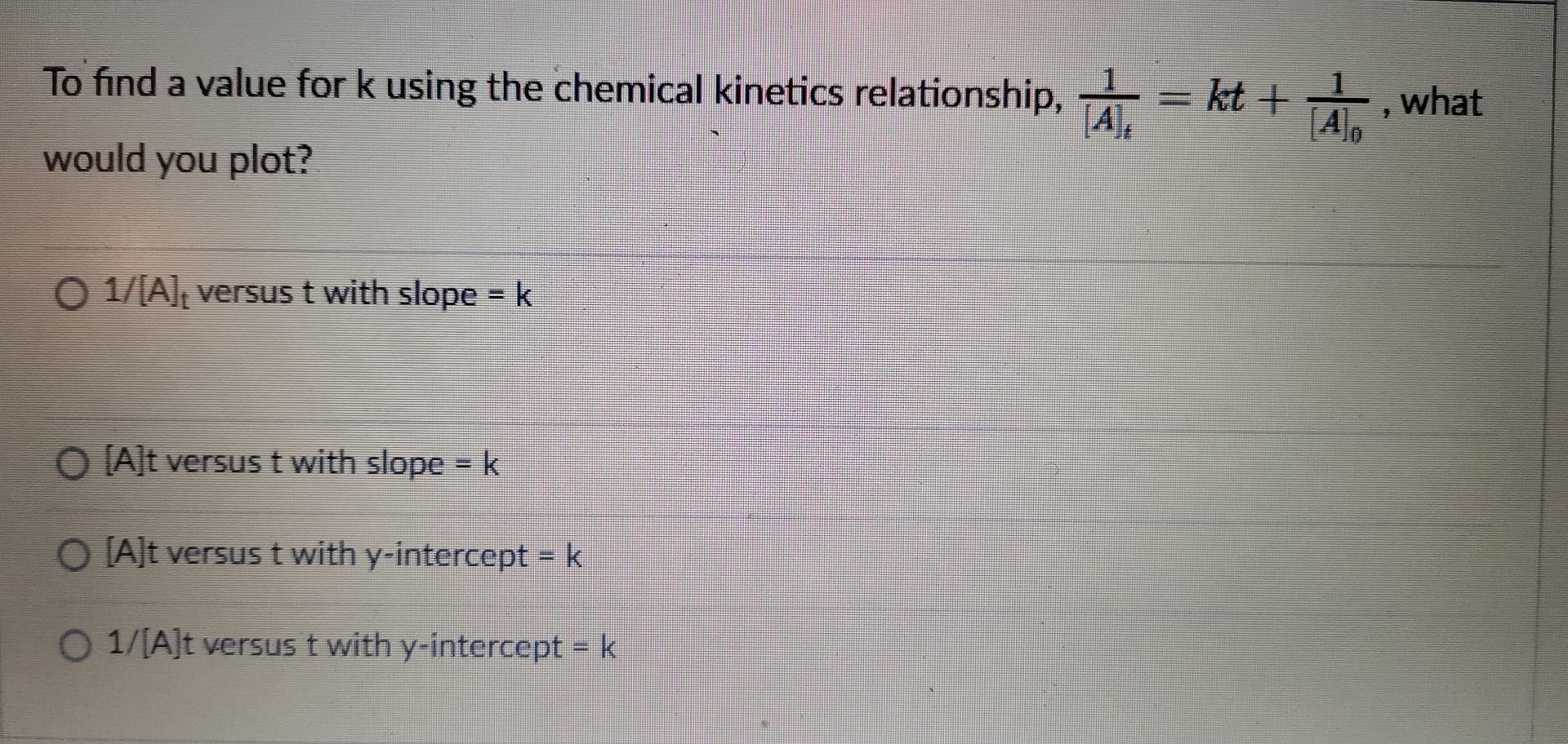 To Find A Value For K Using The Chemical Kinetics Relationship Kt What A 10 Would You Plot O 1 A Versus T With Sl 1