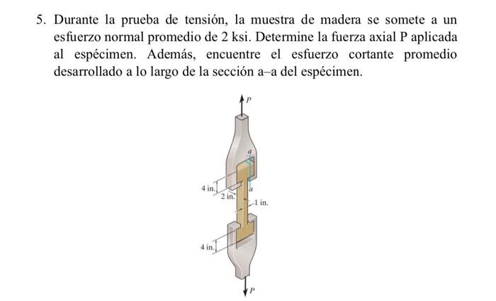 5 Durante La Prueba De Tension La Muestra De Madera Se Somete A Un Esfuerzo Normal Promedio De 2 Ksi Determine La Fue 1