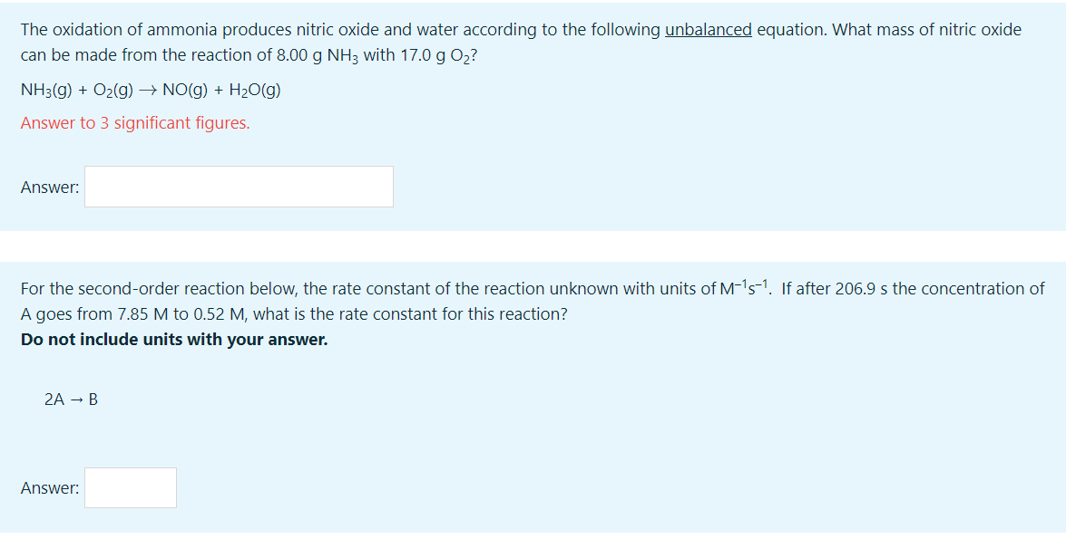 The Oxidation Of Ammonia Produces Nitric Oxide And Water According To The Following Unbalanced Equation What Mass Of Ni 1