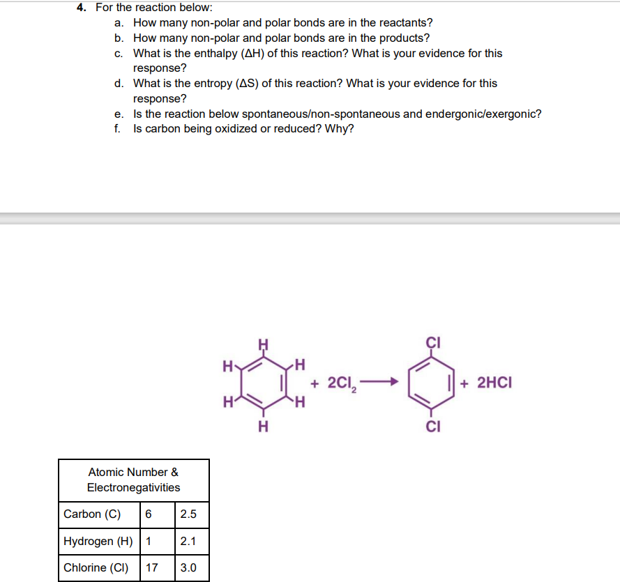 4 For The Reaction Below A How Many Non Polar And Polar Bonds Are In The Reactants B How Many Non Polar And Polar B 1