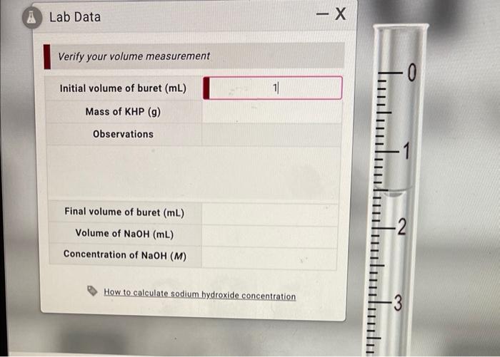 A Lab Data Verify Your Volume Measurement Initial Volume Of Buret Ml Mass Of Khp G Observations Final Volume Of Bure 1