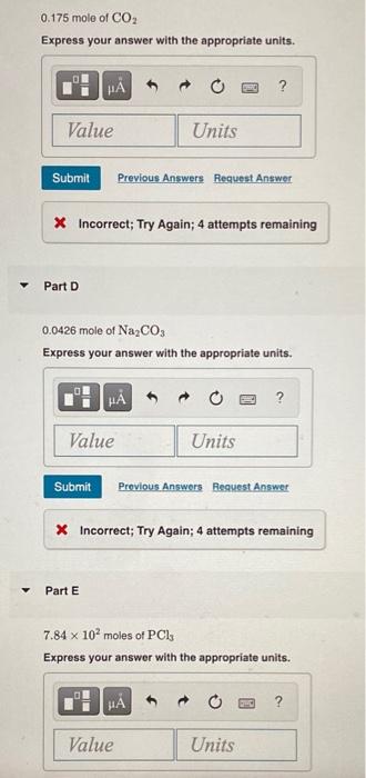 0 175 Mole Of Co Express Your Answer With The Appropriate Units Value Ha Part D Submit Previous Answers Request Answer 1