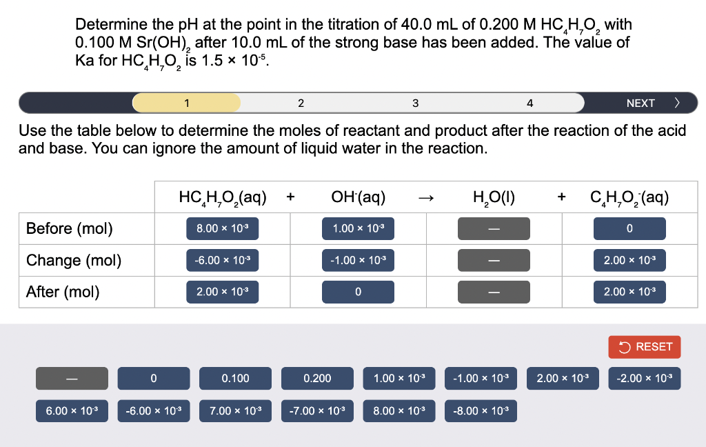 Determine The Ph At The Point In The Titration Of 40 0 Ml Of 0 200 M Hc H O With 0 100 M Sr Oh After 10 0 Ml Of The S 1