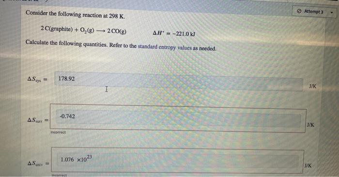 Consider The Following Reaction At 298 K 2 C Graphite O G 2 Co G Ah 221 0 Kj Calculate The Following Quant 1