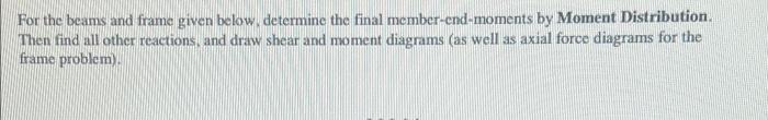 For The Beams And Frame Given Below Determine The Final Member End Moments By Moment Distribution Then Find All Other R 1