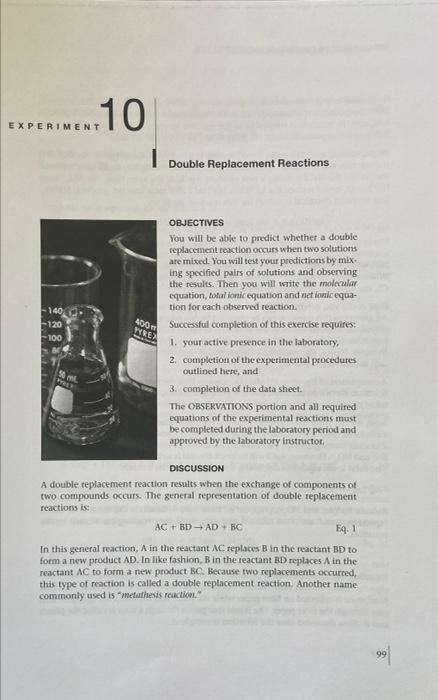 10 Experiment 140 120 100 1 400m Pyrex Double Replacement Reactions Objectives You Will Be Able To Predict Whether A 1