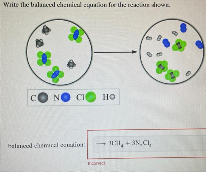 Write The Balanced Chemical Equation For The Reaction Shown C No Ci Balanced Chemical Equation Ho Incorrect 3ch4 3 1