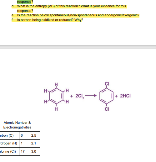 Response D What Is The Entropy As Of This Reaction What Is Your Evidence For This Response E Is The Reaction Belo 1