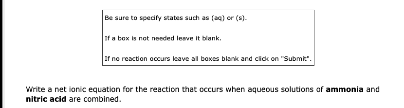 Be Sure To Specify States Such As Aq Or S If A Box Is Not Needed Leave It Blank If No Reaction Occurs Leave All Bo 1