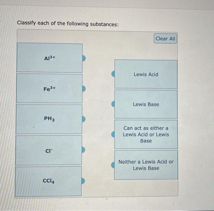 Classify Each Of The Following Substances A1 Fe Ph3 Ci Cc14 Clear All Lewis Acid Lewis Base Can Act As Either A Le 1