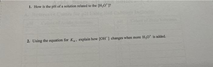 1 How Is The Ph Of A Solution Related To The H O 2 Using The Equation For K Explain How Oh Changes When More H 1