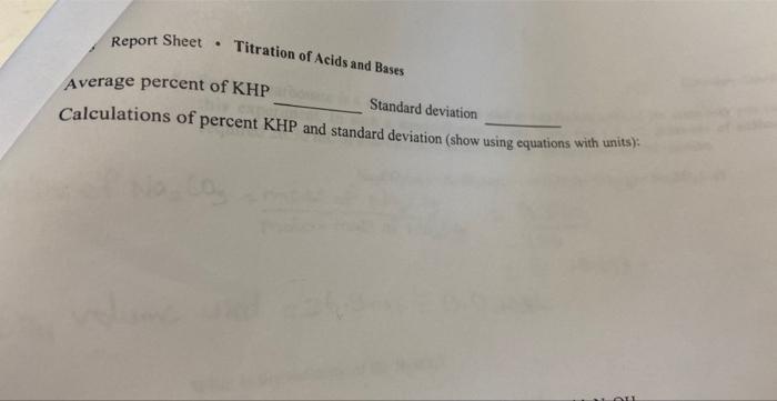 B Analysis Of An Unknown Acid Mass Of Bottle Unknown Mass Of Bottle Mass Of Unknown Used Final Buret Reading Initial 2