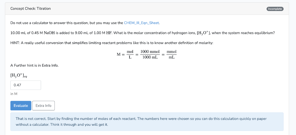 Concept Check Titration Do Not Use A Calculator To Answer This Question But You May Use The Chem Iii Eqn Sheet 10 00 1