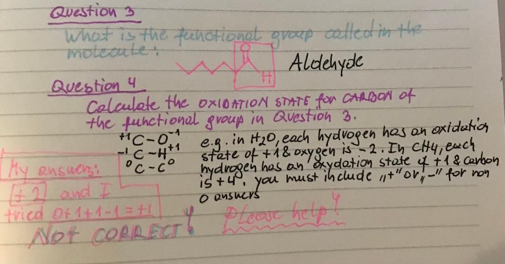 Question 3 What Is The Functional Group Called In The Molcarle Alelehyde 141 Calculate The Oxidation State For Carbon Of 1