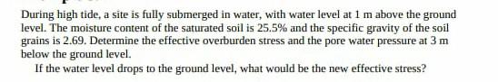 During High Tide A Site Is Fully Submerged In Water With Water Level At 1 M Above The Ground Level The Moisture Conte 1