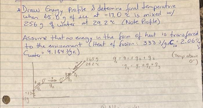 Draw Ghergy Profile Determine Final Temperature When 65 8 G Of Ice At 17 0 C Is Mixed W 256 G Of Water At 29 2 C 1