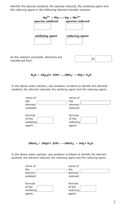 Identify The Species Oxidized The Species Reduced The Oxidizing Agent And The Reducing Agent In The Following Electron 1