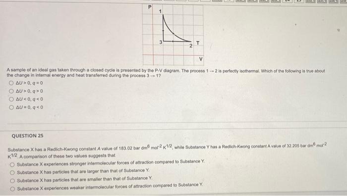3 T V A Sample Of An Ideal Gas Taken Through A Closed Cycle Is Presented By The P V Diagram The Process 1 2 Is Perfectl 1