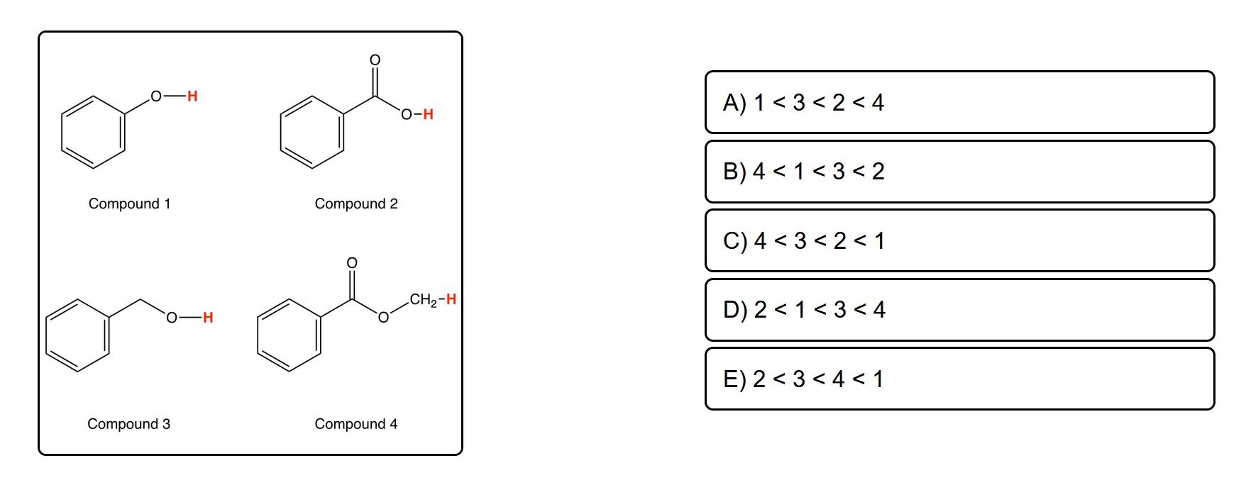 O H Compound 1 O H Compound 3 Compound 2 Compound 4 O H Ch H A 1 3 2 4 B 4 1 3 2 C 4 3 2 1 D 2 1 3 4 E 1