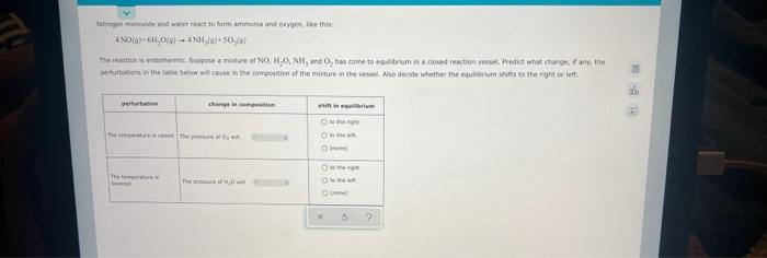 Nitrogen Monoxide And Water React To Form Ammonia And Oxygen Like This No G 614 0 G 4nh 50 The Reaction Is Endo 1