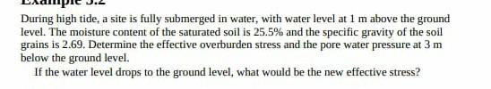 During High Tide A Site Is Fully Submerged In Water With Water Level At 1 M Above The Ground Level The Moisture Conte 1