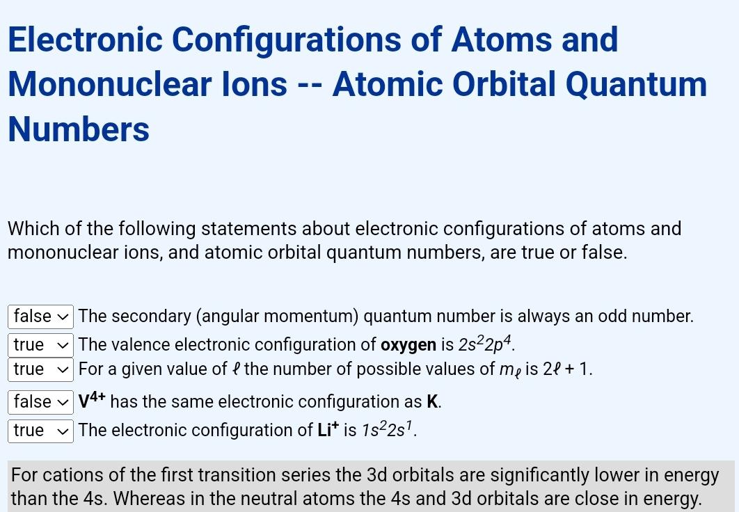 Electronic Configurations Of Atoms And Mononuclear Lons Atomic Orbital Quantum Numbers Which Of The Following Stateme 1