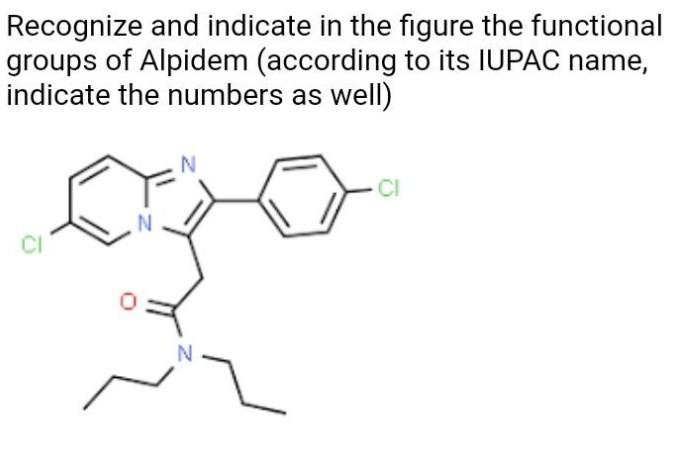 Recognize And Indicate In The Figure The Functional Groups Of Alpidem According To Its Iupac Name Indicate The Numbers 1