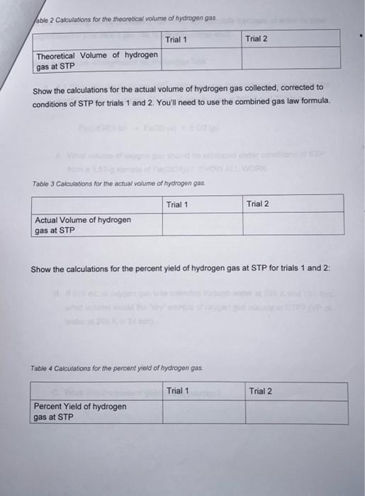 Table 1 Dato Sheet For Hydrogen Gas Mass Of Magnesium Volume Of Hydrogen Gas In Cylinder Temperature Of Hydrogen Gas Bar 2