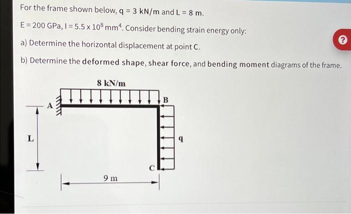 For The Frame Shown Below Q 3 Kn M And L 8 M E 200 Gpa 1 5 5 X 108 Mm4 Consider Bending Strain Energy Only 1
