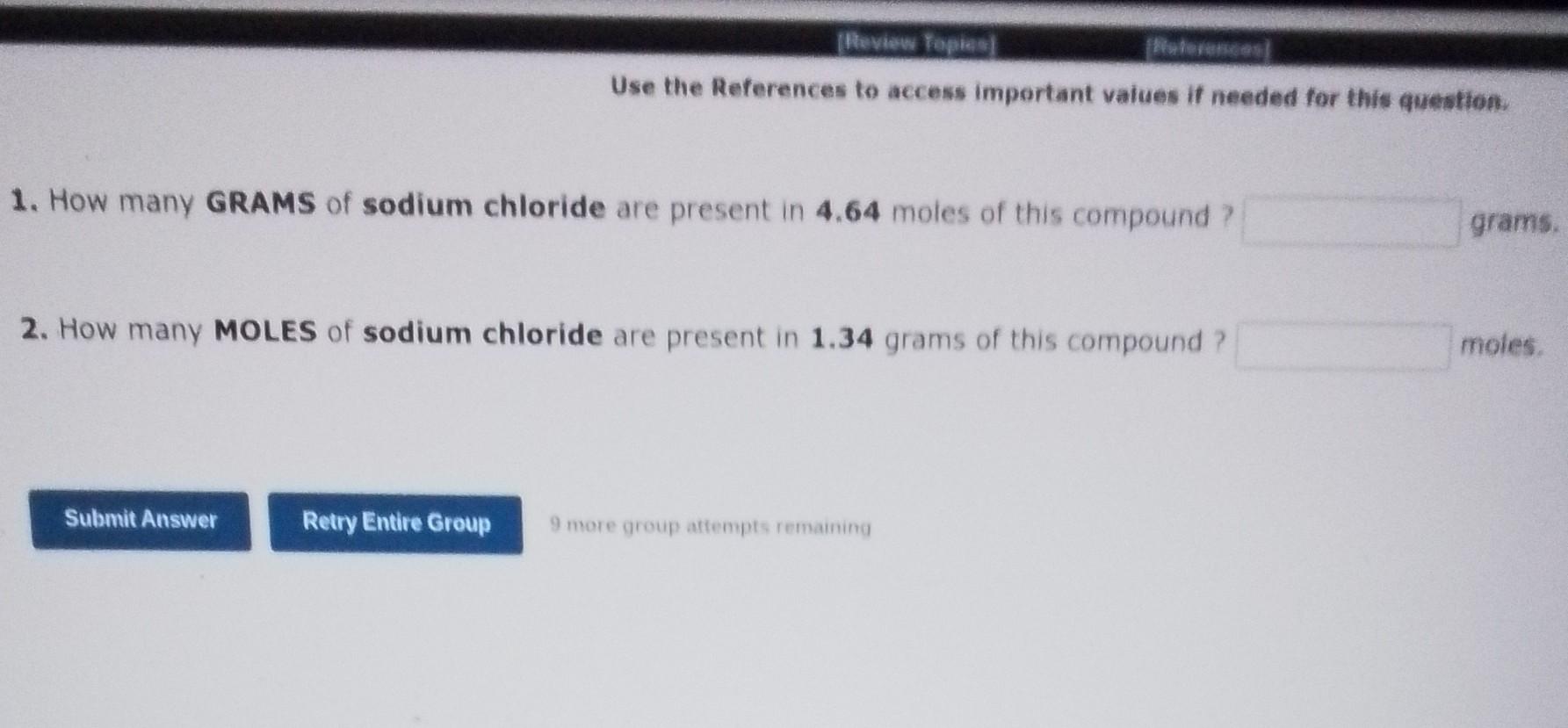 Review Topics Use The References To Access Important Values If Needed For This Question 1 How Many Grams Of Sodium C 1