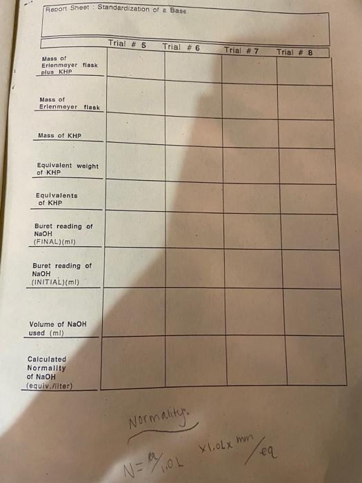Standardization Of An Naoh Solution This Is The 1st Page Of Your Report After This Sheet Are Your Data Sheets After T 3