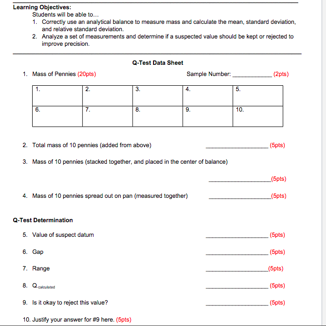 Learning Objectives Students Will Be Able To 1 Correctly Use An Analytical Balance To Measure Mass And Calculate Th 1