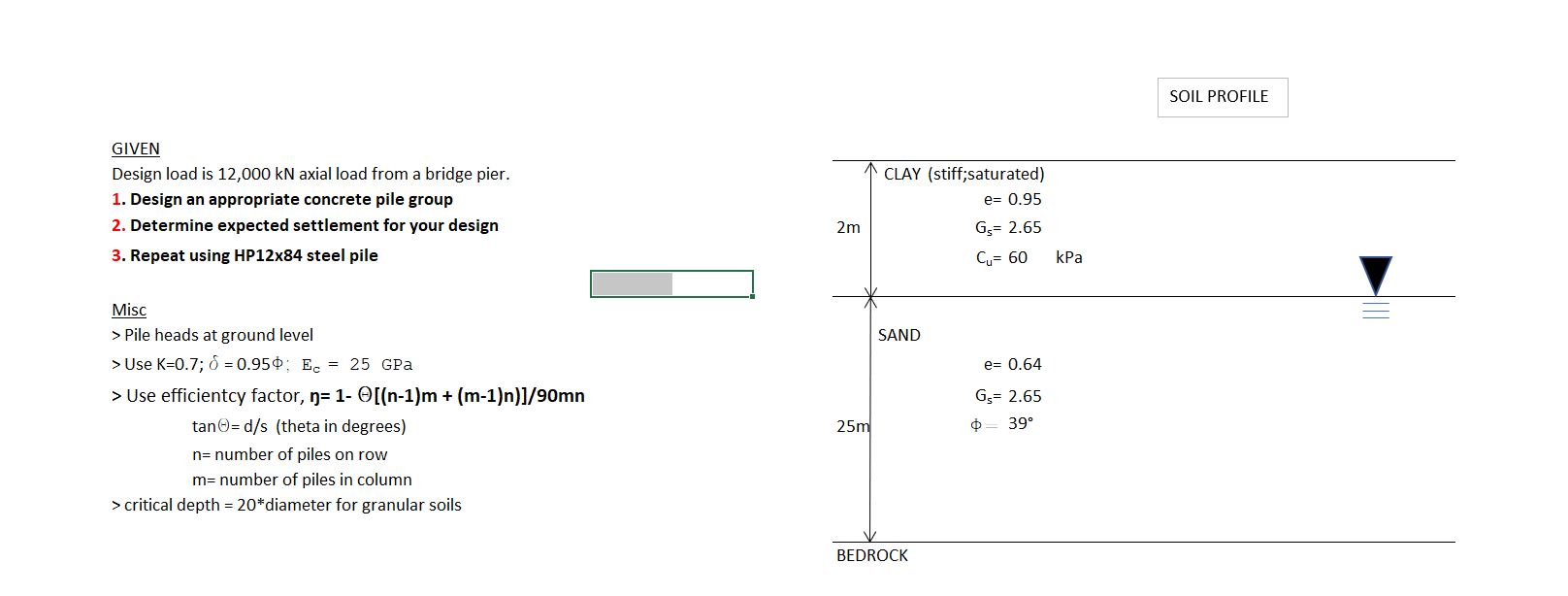 Soil Profile Given Design Load Is 12 000 Kn Axial Load From A Bridge Pier 1 Design An Appropriate Concrete Pile Group 1