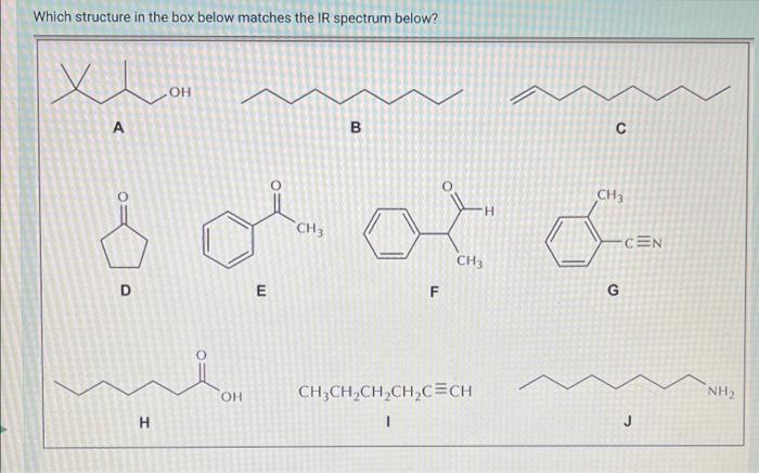 Which Structure In The Box Below Matches The Ir Spectrum Below Xl A D H Loh Oh E Ch3 B F H Ch3 Ch3ch Ch Ch C Ch C Ch3 1