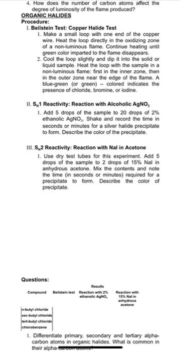 Aliphatic And Aromatic Hydrocarbons Procedure 1 Physical State Color And Odor 1 Observe The Physical State And Appe 3