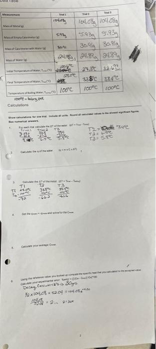 Na Tab Menurement Manaf M Massof Empty Calend Mass Of Calarmeerwa Maf Waterle Temperature Of Wat Calculations 4 Final Te 1