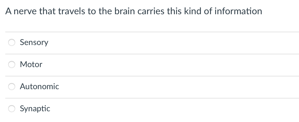 A Nerve That Travels To The Brain Carries This Kind Of Information Ooo Sensory Motor Autonomic Synaptic 1