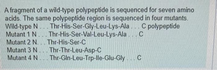 A Fragment Of A Wild Type Polypeptide Is Sequenced For Seven Amino Acids The Same Polypeptide Region Is Sequenced In Fo 1