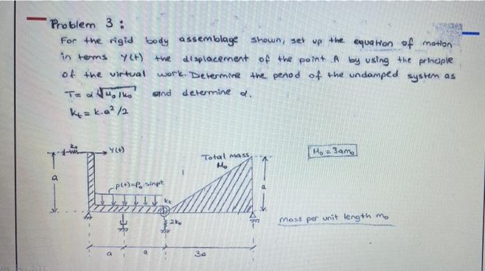 Up The Problem 3 For The Rigid Body Assemblage Shown Set Equa Hon Of Motion In Terms Y T The Displacement Of The P 1