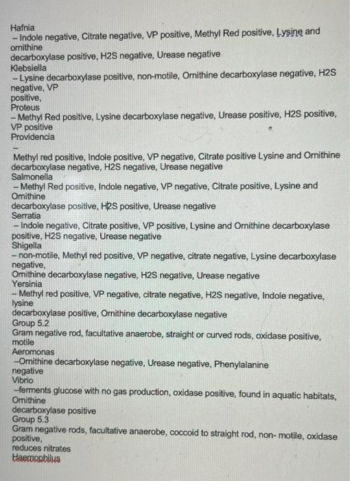 Vp Test Negative Indole Negative Catalase Negative Phenol Red Positive Citrate Negative Oxidase Negative Lysine De 3