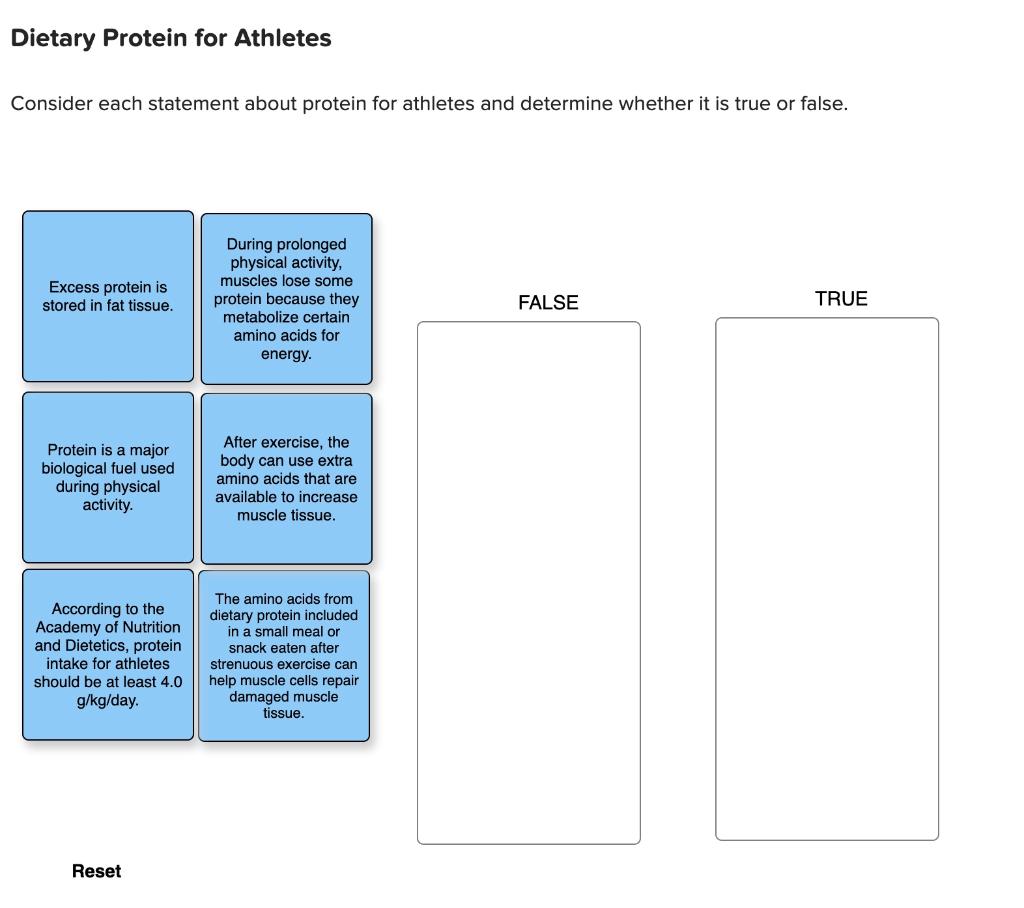 Dietary Protein For Athletes Consider Each Statement About Protein For Athletes And Determine Whether It Is True Or Fals 1